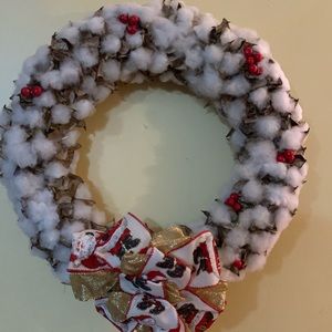 Handcrafted cotton ball Christmas wreath 18 inch